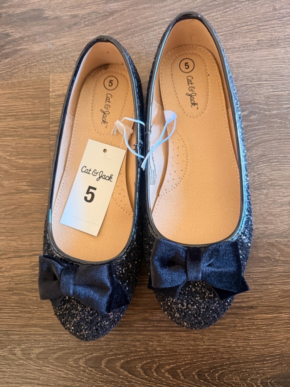 Cat & Jack Girls Black Glitter Bow Flats Toddler Sz 5 NWT